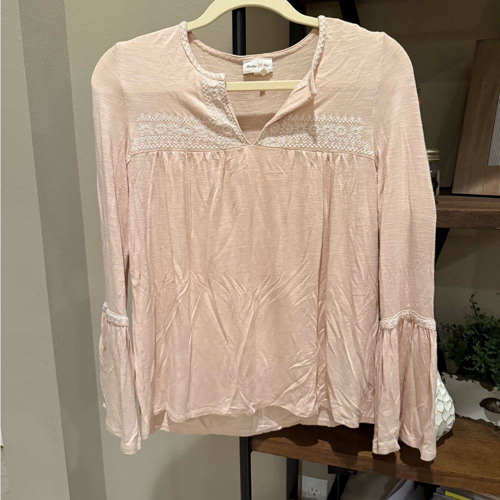 Meadow Rue Blush Pink Blouse with Embroidered Detail